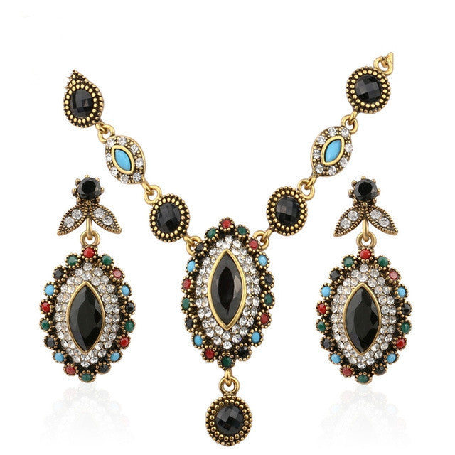Charms Indian Jewelry Mixed Colorful Stone Crystal Gold Plated Wedding Jewelry Sets For Brides