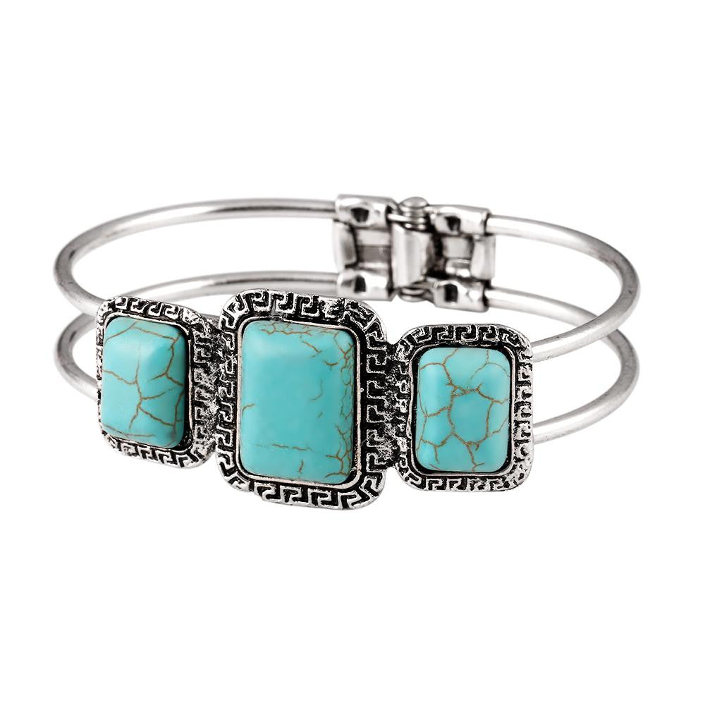 Charms Tibetan Silver Bracelet Square Turquoise Bangle Vantage Carved Design For Women Fashion Jewelry pulsera Accessory