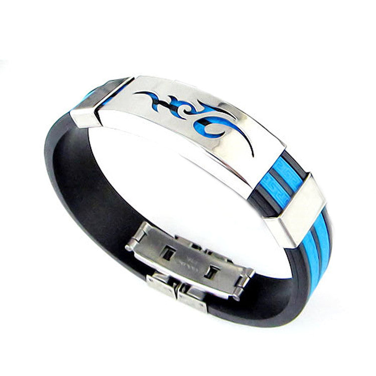 Chic Men Jewelry Flame Logo Titanium Steel Bangle Silicone Wristband Bracelet Stylist Gift