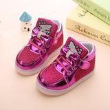 Children Shoes 2016 New Spring Hello Kitty Rhinestone Led Shoes Girls Princess Cute Shoes With Light
