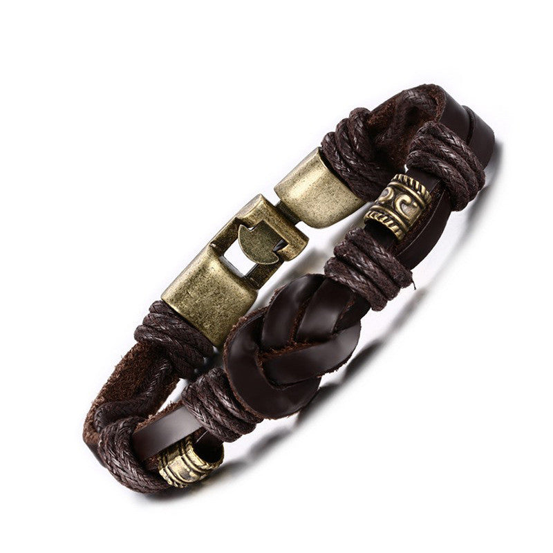 FASHION Jewelry Punk Rose Gold Stainless Steel Accessories Black Weave Genuine leather Men Bracelet male Bangles