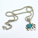 Classic Elephant Collares Vintage Turquoise Silver Color Jewelry Fashion Crystal Pendant Statement Chain Necklace for Women