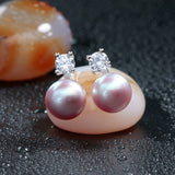 Classic Real freshwater pearl earrings 925 silver jewelry for women wholesale price white/pink/purple