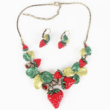 Classic Strawberry Jewelry Sets High Quality Antique Gold Plated Red Sweet Fruit Necklace Set Party Gifts
