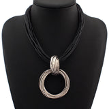 Cluster Vintage Cross Alloy Circle Pendant Lots of Black Leather Chain Necklaces Accessories Fashion Jewelry For Women