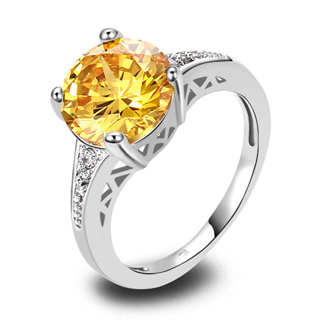 Cocktail Gold Jewelry Ring Round Cut Citrine & White Sapphire 925 Silver Ring