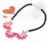 Collares Women Flower Necklace Pendant Multi-layer Black Weave Rope Chain Rhinestone Water Drop Choker Statement Necklace