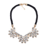 Collares Women Flower Necklace Pendant Multi-layer Black Weave Rope Chain Rhinestone Water Drop Choker Statement Necklace