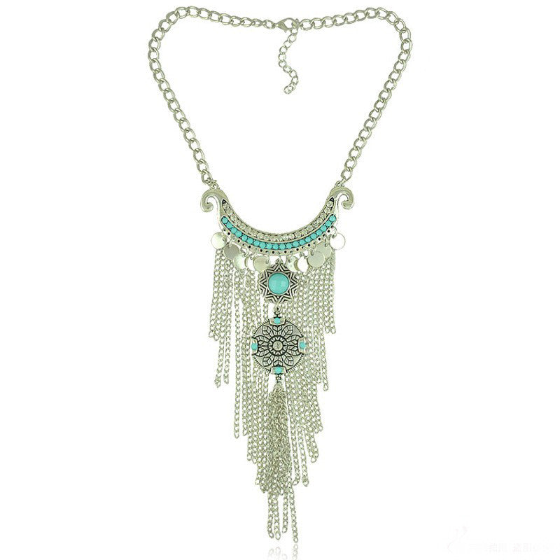 Collier Femme Thai Silver Coins Bohemian Tassel Pendant Colar Statement Necklaces vintage jewelry for women