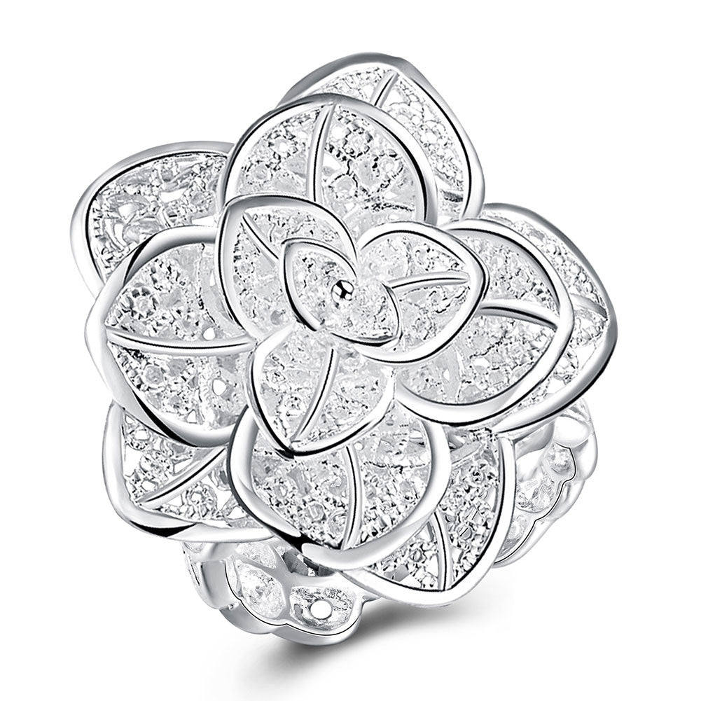 Silver-plated Fashion Jewelry Three Layer Flower Rings For Women Anel Masculino Rings Open Size