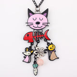 Colorful French Cat Necklace Enamel Pendant Fish Alloy Charm Brand Jewelry For Women Girl 
