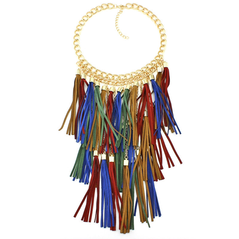 Colorful Handmade Leather Tassel Necklace Fashion Women Jewelry Unique Collar Statement Necklaces & Pendants Accessories