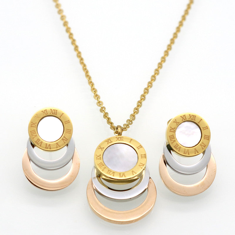 Consist 3 Colour Gold/Silver/Rose Gold Stainless Steel Jewelry Stes Brand Women Earrings & Necklace Jewelry Set For Female