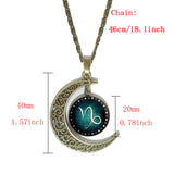 Constellation Glass Cabochon Pendant Necklace Vintage Bronze Crescent Moon Accessories Chain Necklace For Women fine Jewelry