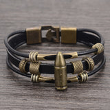 Cool Black Men Bracelet Male Pulseras Punk Rock Vintage Bullet Charm Leather Bracelets&Bangles Multilayer Men Jewelry Wristband