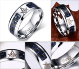 Men Masonic Rings Stainless Steel Wedding Rings for Men Jewelry With Blue & Black Carbon Fiber 8mm Wide Rings Jewelry