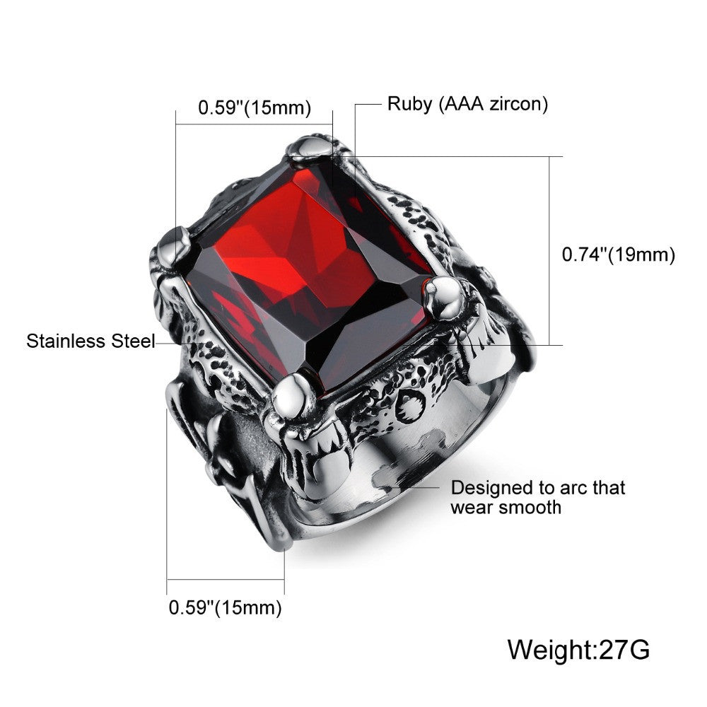 Cool Stainless Steel Index Finger Rings For Men Fashion Ruby Gem Jewelry Male Accessories Best