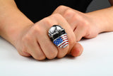 Cool American Flag Stainless Steel Skull Ring for Man Personality Biker Jewelry 