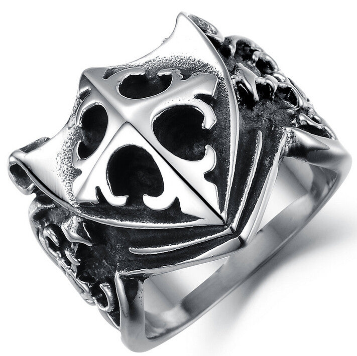 Cool Cross Shield Shape Stainless Steel Male Ring Punk Rock Vintage Jewelry Accessories Black Ring For Men Anel