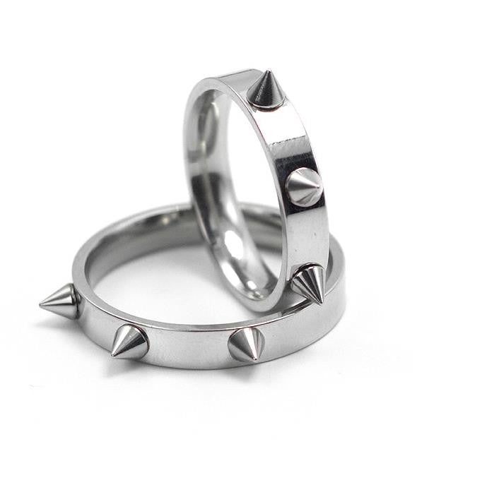 Cool Men Women's Punk Style Silver Tone Stainless Steel Rings Spiked Cone Rivet Rings Self-defense Rings Gift-2Pcs/Lot