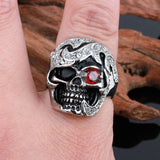 Cool Personality Skull Ring With Red CZ Eye Stainless Steel Punk Exaggerated Mens Rings For Men Vintage Best Friends Jewelry