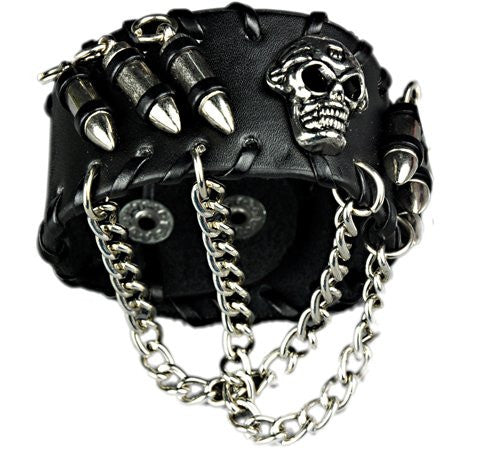 Cool Rock Punk Men Woman Unisex Genunine Leather Bullet Skull Bracelets Bracelet