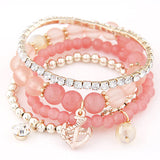 Cool Summer Bohemia Candy Jelly Beads Anchor Crystal Charm Bracelets Bangles Multilayer Beaded Elastic Accessories Women