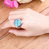 Creative Fashion Lady Girl Steel Round Elastic Quartz Finger Ring watch 