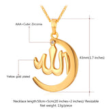 Crescent Allah Pendant Necklace For Women/Men Yellow Gold/Platinum Plated Vintage Religion Muslim Islam Moon Jewelry 
