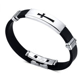 Cross Bracelet For Men Women Black Silicone Bracelets Stainless Steel Spring Clasp Jewelry Simple Design