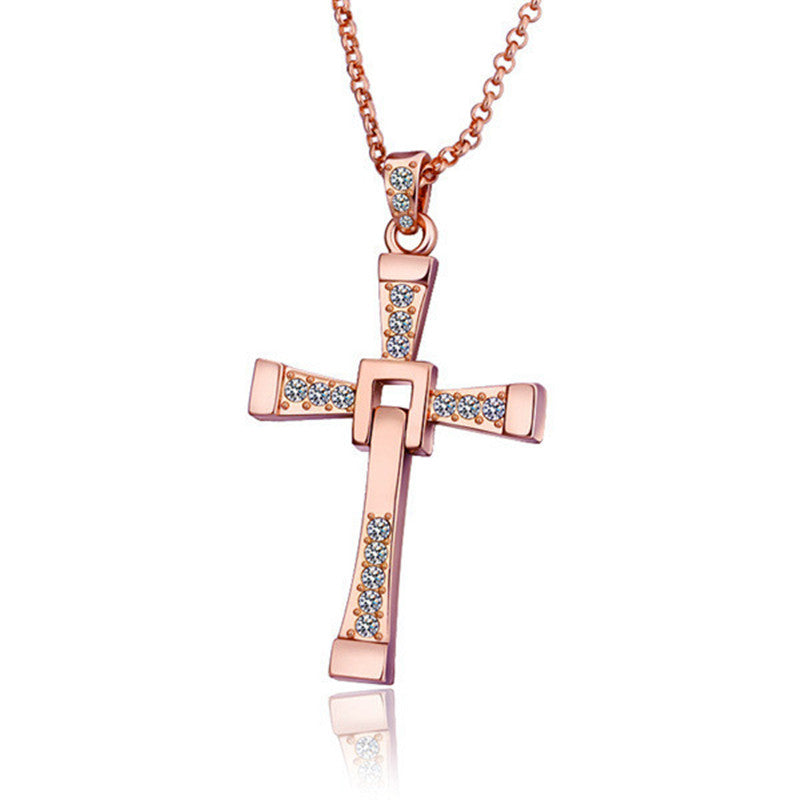 Cross Pendant Necklaces For Men Fashion 18K Plated Jewelry Inlay Rhinestones Costume Jewellery