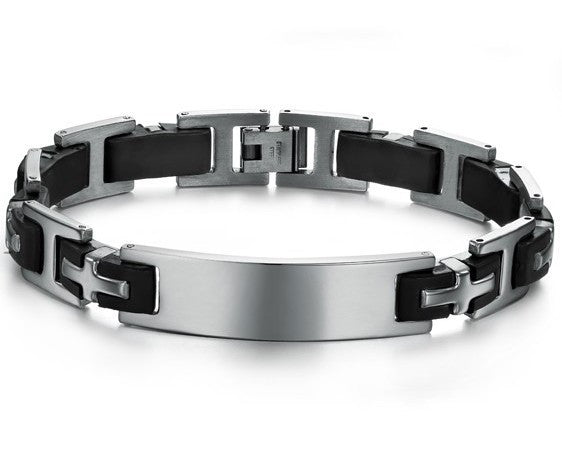 Cross Bracelets Bangles Stainless Steel Black Silicone Men Bracelet Gift Men's ID Bracelets For Man Male Jewelry