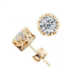 Crown 18k Gold Plated Earrings Women Brincos De Prata Men CZ Diamond Silver White Crystal Jewerly Double Stud Earing 