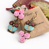 Cute Fashion Pink Flowers Owl Long Earrings Women Costume Jewelry