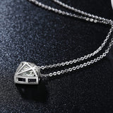 Cute Hollow Diamond-shaped Round Cut Clear CZ Diamond Necklace White Gold Plated Gros Collier Femme Jewellery