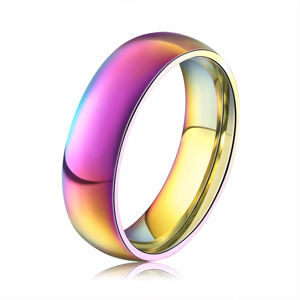 Classic Men Women Rainbow Colorful Ring Titanium Steel Wedding Band Ring Width 6mm Size 6-12 Gift