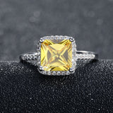 Luxury Princess Cut Yellow CZ Ring with Micro Paved Clear Zircon Platinum Plated Women Engagment Rings 