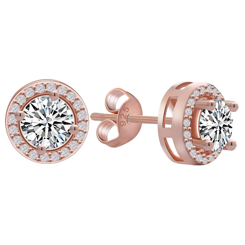 New Hot Popular Luxury Zircon Stud Earrings Elegant Rose Gold Plated Earrings for Women 