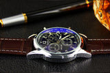 Delicate Fashion Brown Faux Leather Men Blue Glass Quartz Analog Watches Casual Cool Watch Men Watches