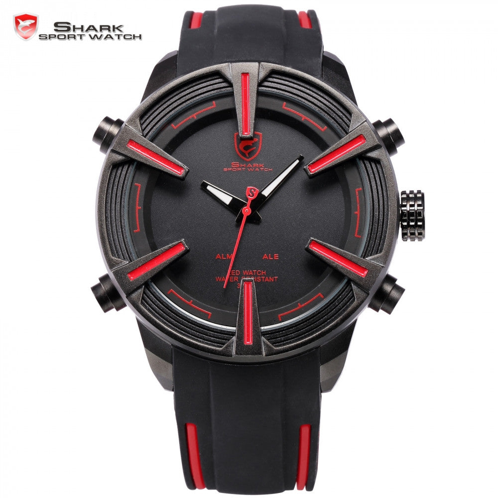 Dogfish Shark Sport Watch Auto Date LED Display Black Red Silicone Strap Band Digital Military Men's Quartz Wristwatch