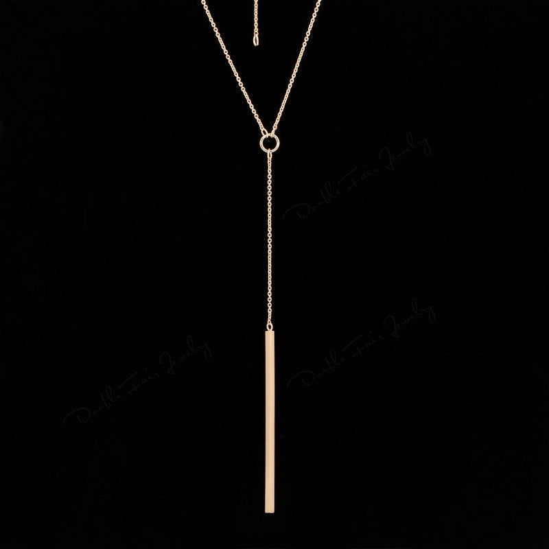 Double Fair Anti Allergy Hot Sale Y Style Chain Long Necklaces & Pendants Rose Gold Plated Strip Bar Jewelry For Women