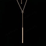 Double Fair Anti Allergy Hot Sale Y Style Chain Long Necklaces & Pendants Rose Gold Plated Strip Bar Jewelry For Women 