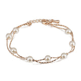 Double Fair Charm Bracelets & Bangles Platinum/Rose Gold Plated Fashion Simulated Pearl Beads Wedding Jewelry For Women 