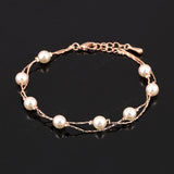Double Fair Charm Bracelets & Bangles Platinum/Rose Gold Plated Fashion Simulated Pearl Beads Wedding Jewelry For Women 