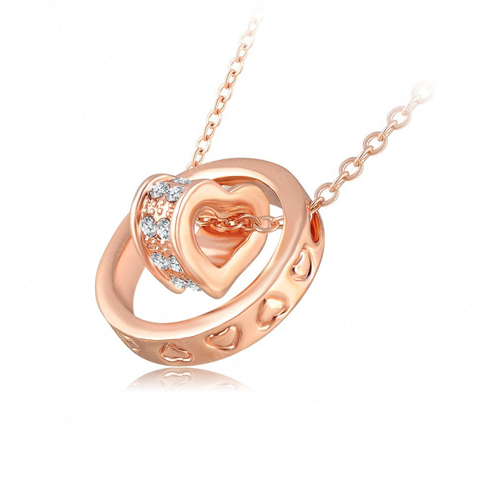 Double Necklaces & Pendants 18K Rose Gold/Platinum Plated Austrian Crystal Circle Heart Necklace
