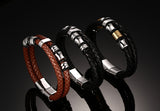 Double-deck Genuine Leather Bracelets & Bangles Brown Casual Style Wear Sets Men Jewelry Stainless Steel Wristband
