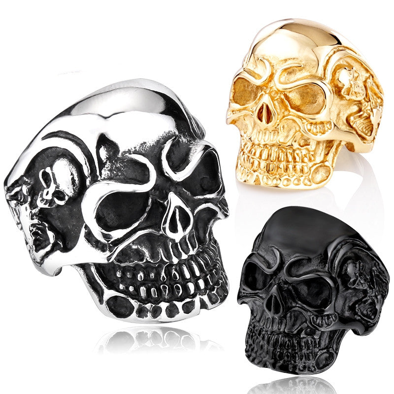 Fashion Ring Stainless Steel Rings For Man Big Tripple Skull Ring Punk Biker Jewelry