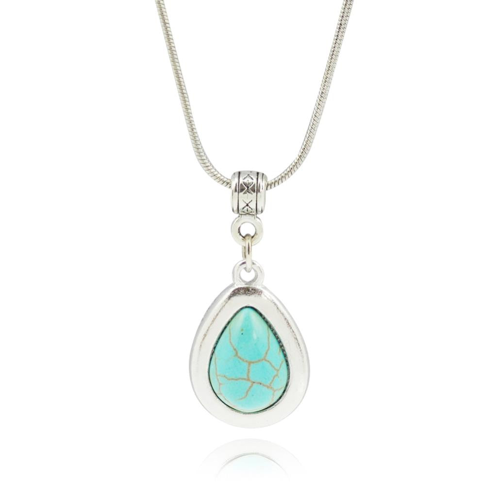 Drop shape Turquoise Pendant Necklace Women Choker Collares Necklaces & Pendants Summer Jewelry Vintage Silver Color