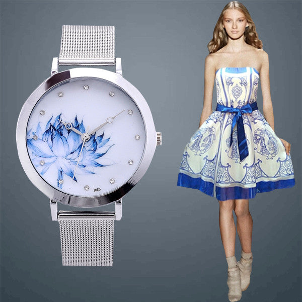 Eiffel Tower Flower Watch Fashion Luxury Women dress Watch Female Stainless Steel Strap Analog Round Dial Relogios Quartz clock