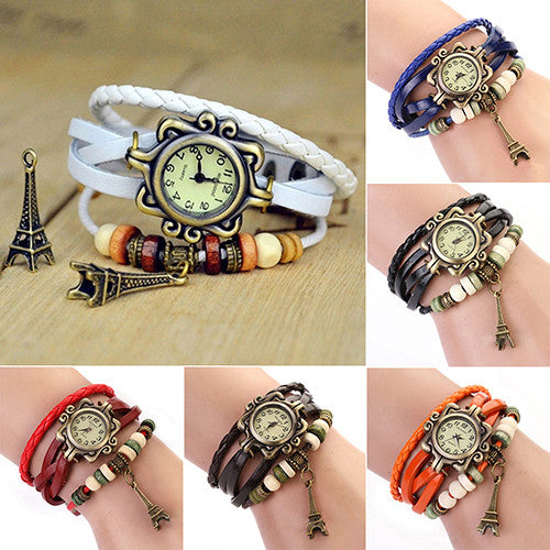 Eiffel Tower Ladies Watches Hot Vintage Women's Quartz Leather Bracelet Wrist Watch